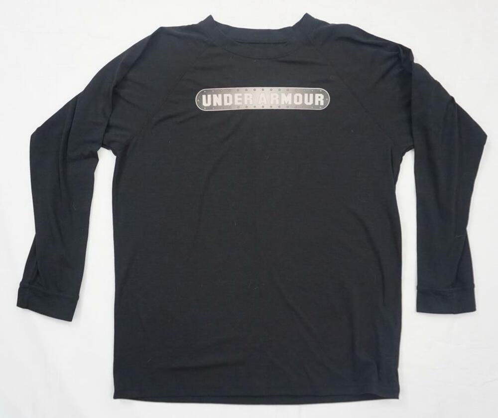 VINTAGE UNDER ARMOUR USED BOYS YOUTH L BLACK LONGSLEEVE SHIRT YLG